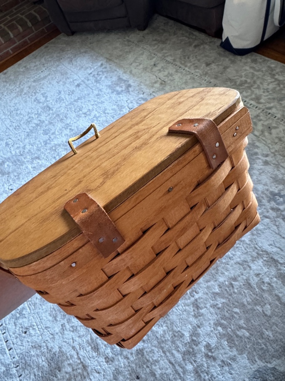 Longaberger Natural Brown Woven Picnic Basket with Handle Nantucket basket - Picture 7 of 12